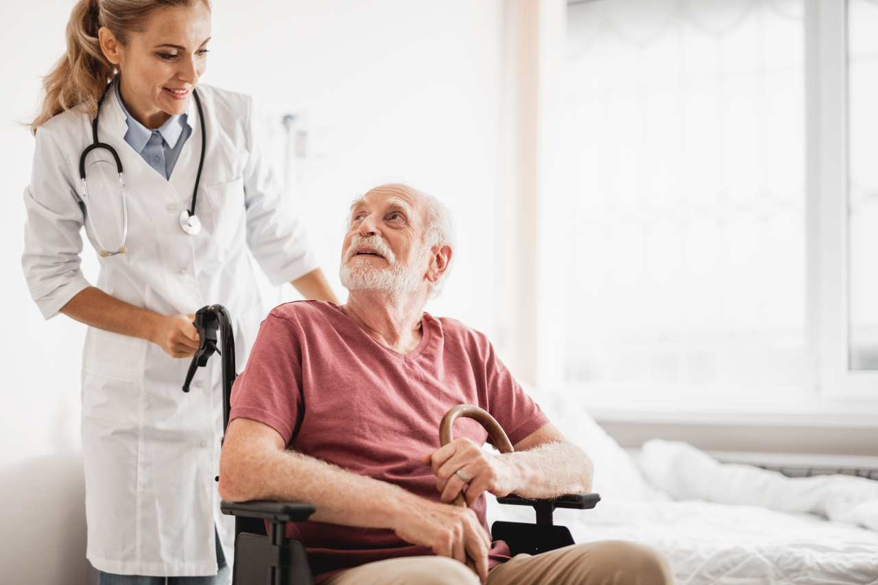 Greatly appreciate your concern. Portrait of smiling young lady in white lab coat taking care of patient