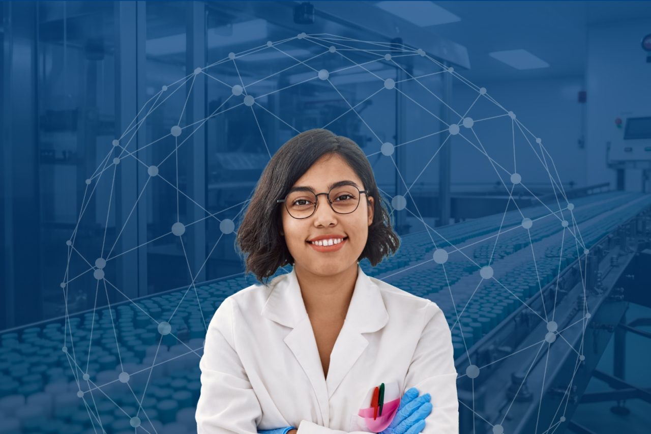 Woman in lab coat at PDA Micro 2023